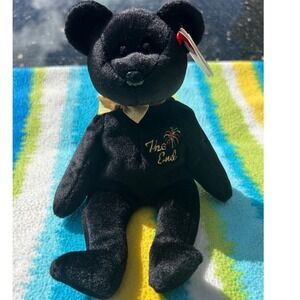 Ty Beanie Baby The End Bear Kids OS Black Excellent 1999 Retired Gold Ribbon